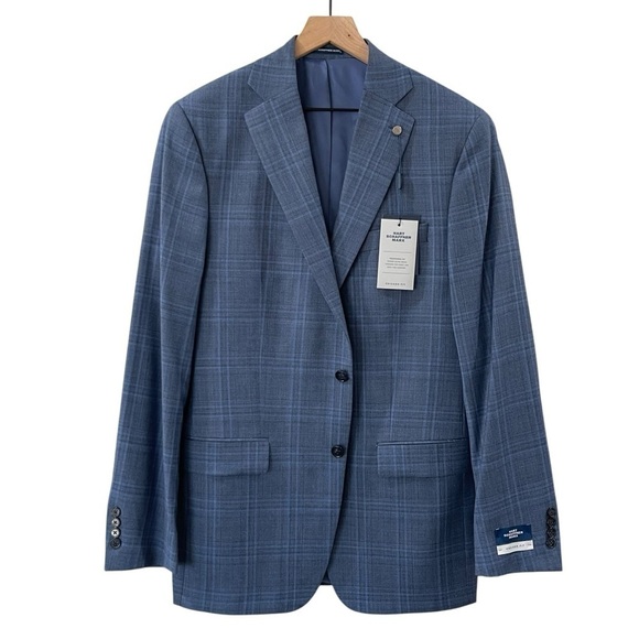 Hart Schaffner Marx 2 Piece Suit Mens 40L 34W Blue Wool Plaid Chicago Fit  $795 - Picture 2 of 16